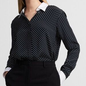 THEORY | Contrast Straight Shirt in Polka Dot Crepe